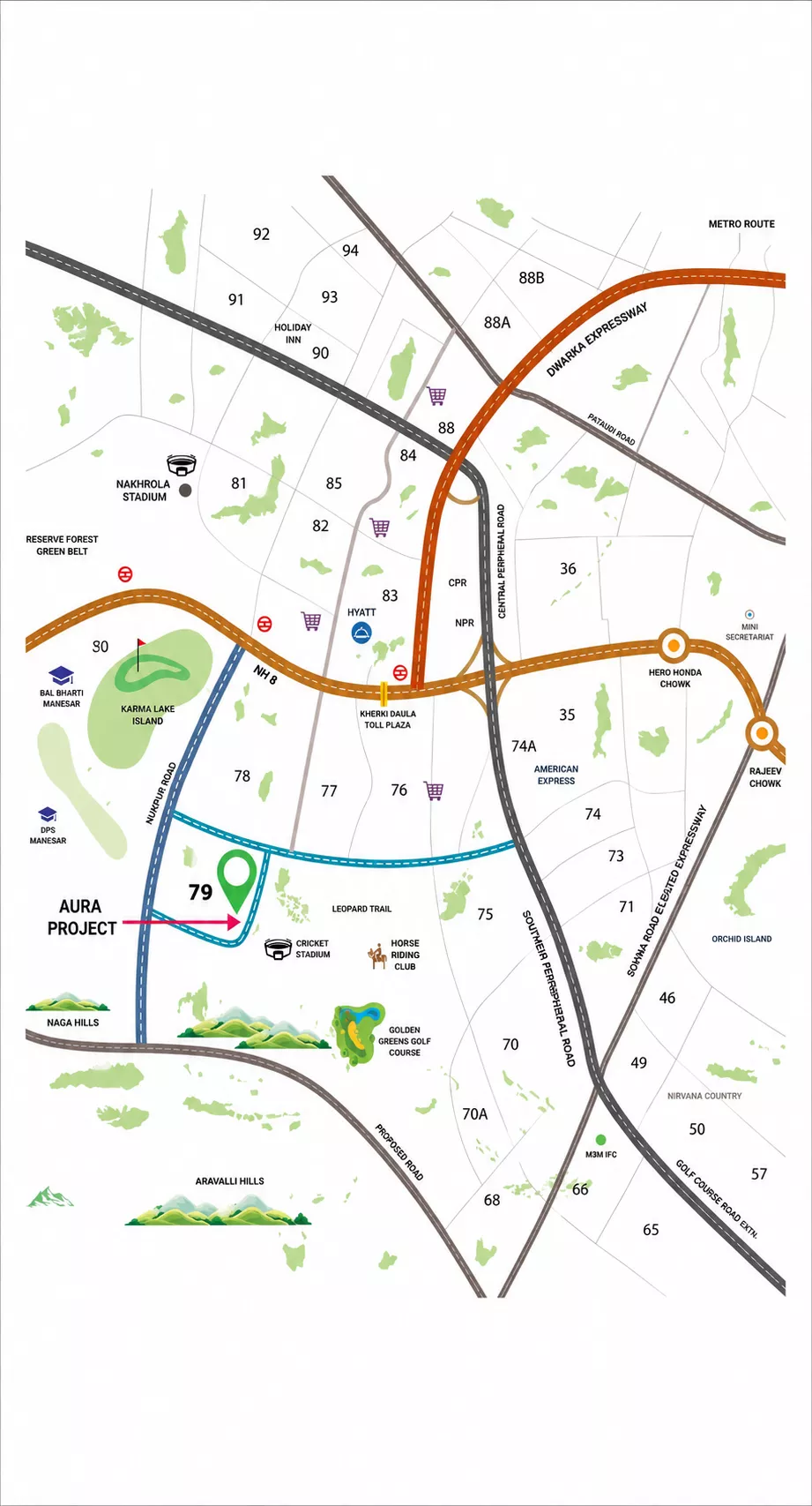 Aura Aerth location map Sector 79 Gurgaon